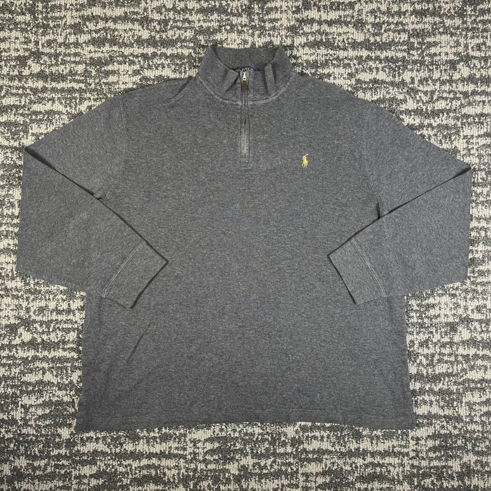 Polo Ralph Lauren Quarter Zip Pullover Mens XXL Gray Estate Rib Cotton Sweater